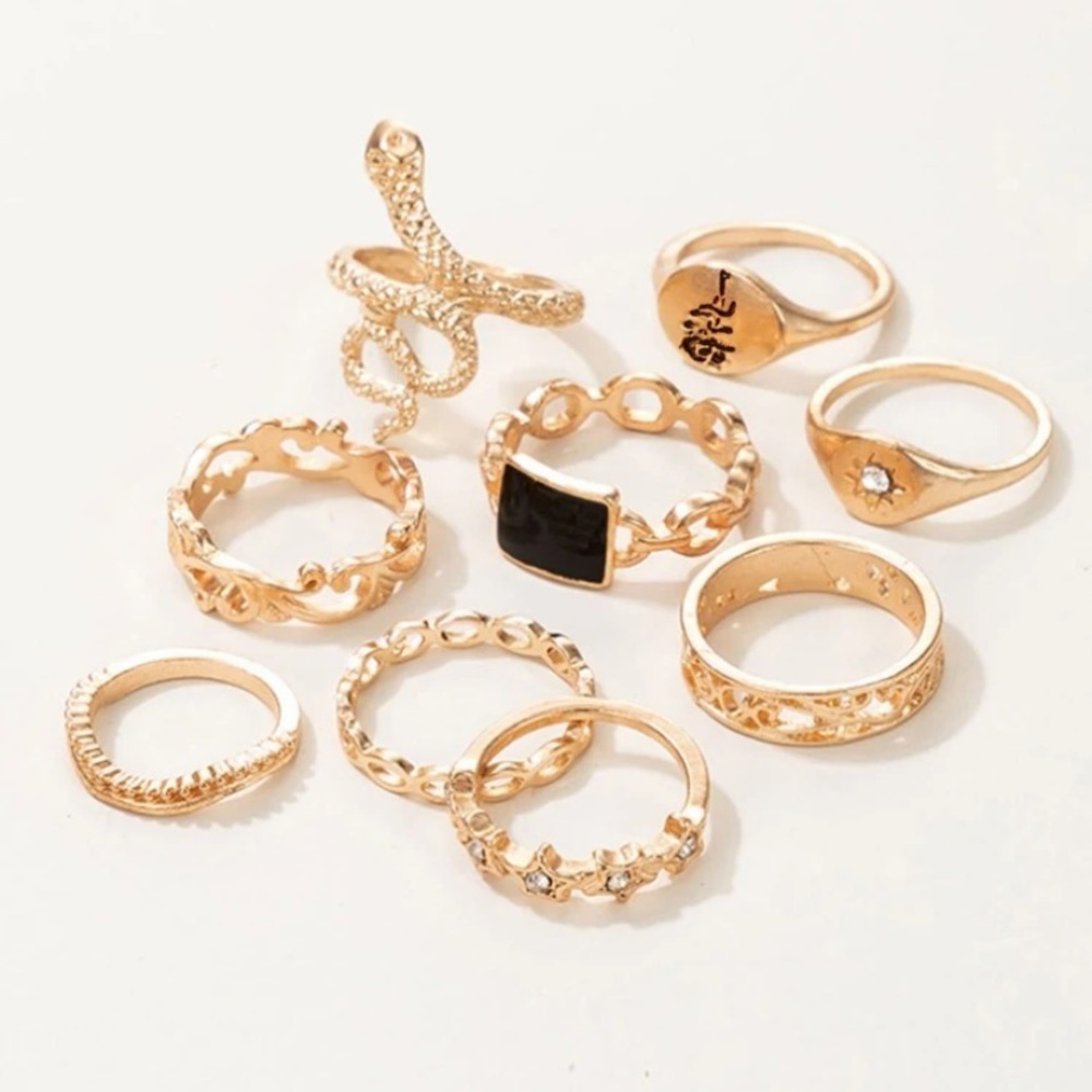 3/ $20 Rhinestone & Snake 9 Pc Ring Set - Picture 5 of 8
